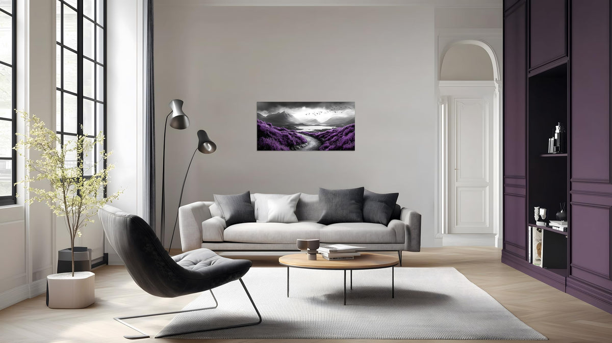 1 Panel Purple Picture for Bedroom Purple Flowers Landscape Paintings Canvas Wall Art Purple Pictures on Canvas Stretched and Framed for Home Decor Living Room Bedroom Wall Art 12x24 inch (24"L x 12"W / Purple Flower 11)