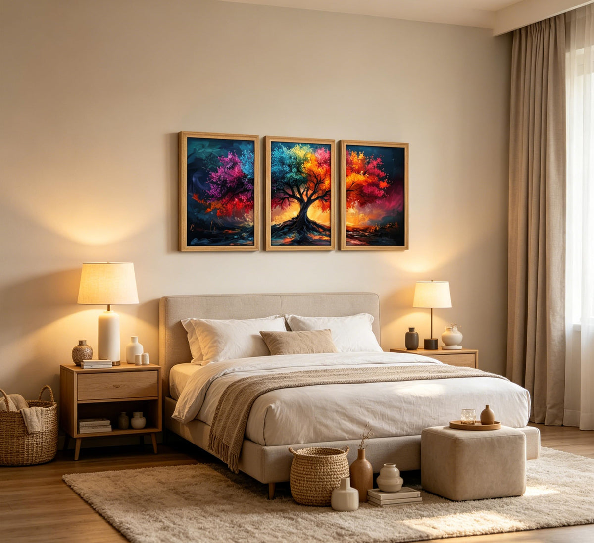 3Pcs Framed Colorful Tree of Life Canvas Wall Art (Multicolor / 16"L x 12"W)