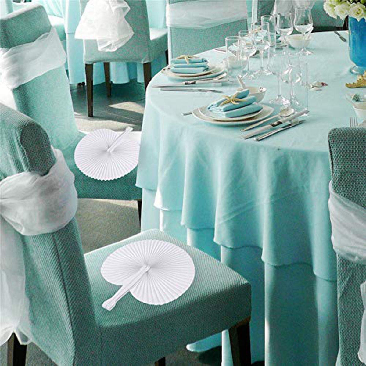 100 Pcs White Round Paper Fans (White Round / 100 PCS)
