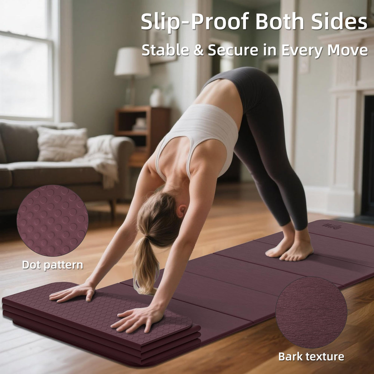 1 2 Inch 70"x24" Foldable TPE Yoga Mat (Wine Red)