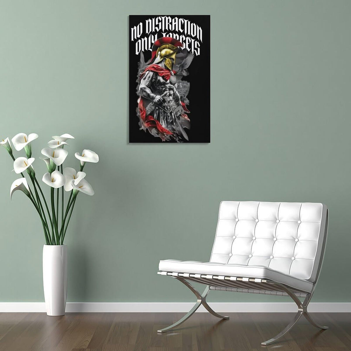 No Distraction Only Targets Spartan Warrior Canvas Printing Wall Art Prints Wall Decor Posters Black Red Gothic Motivational Bedroom Living Room Office Gym Decor 12x18inch (style-30 / 12x18inch(30x45cm) Frame)