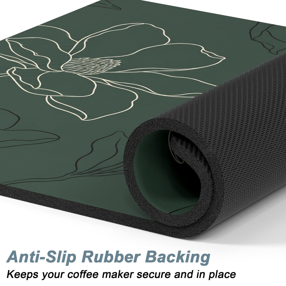 Coffee Mat 12" x 19" Coffee Bar Mats for Espresso Machine Station Accessories and Organizer (Line Art Magnolia / 12" x 19")