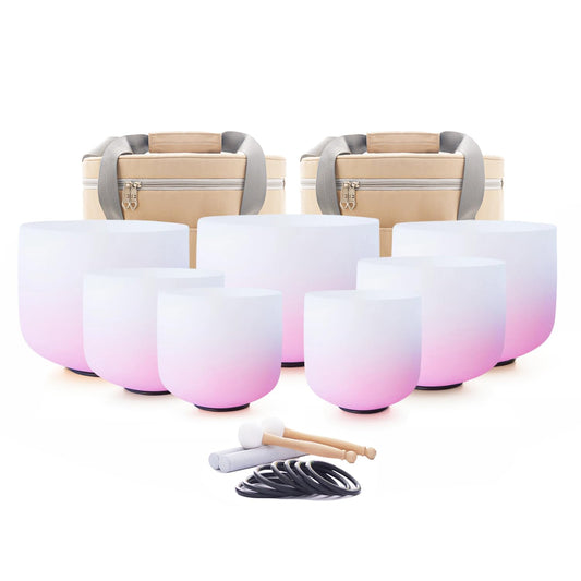 432Hz Crystal Singing Bowls Set (7-12inch 432hz Half-Pink 7PCS)