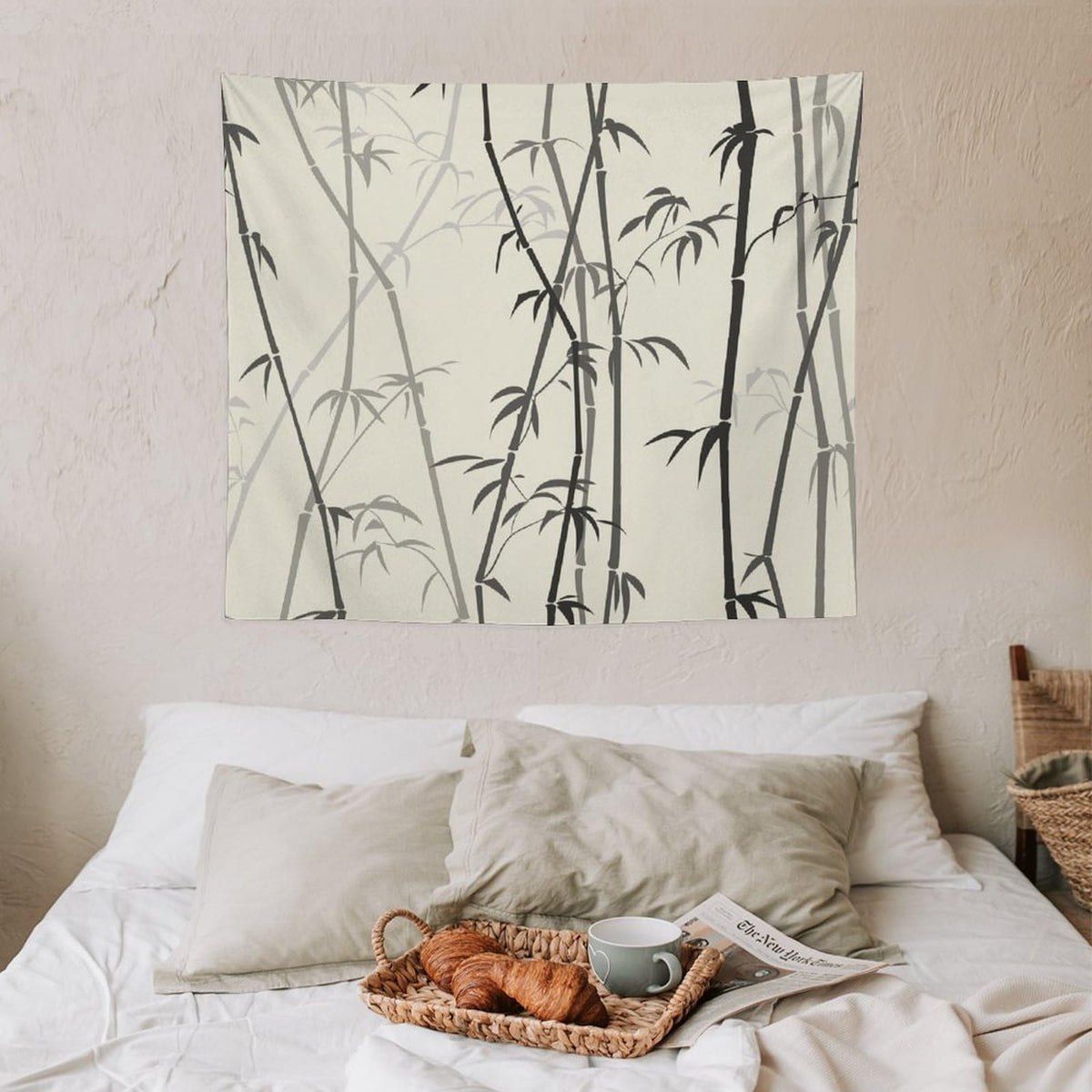 Asian Bamboo Tapestry Wall Hanging Japanese Bamboo Leaf Plant Classical Chinese Oriental Nature Scenery Tapestries Home Decor for Living Room Bedroom Apartment Dorm 50"x60" (50"L x 60"W / Bamboo-4)