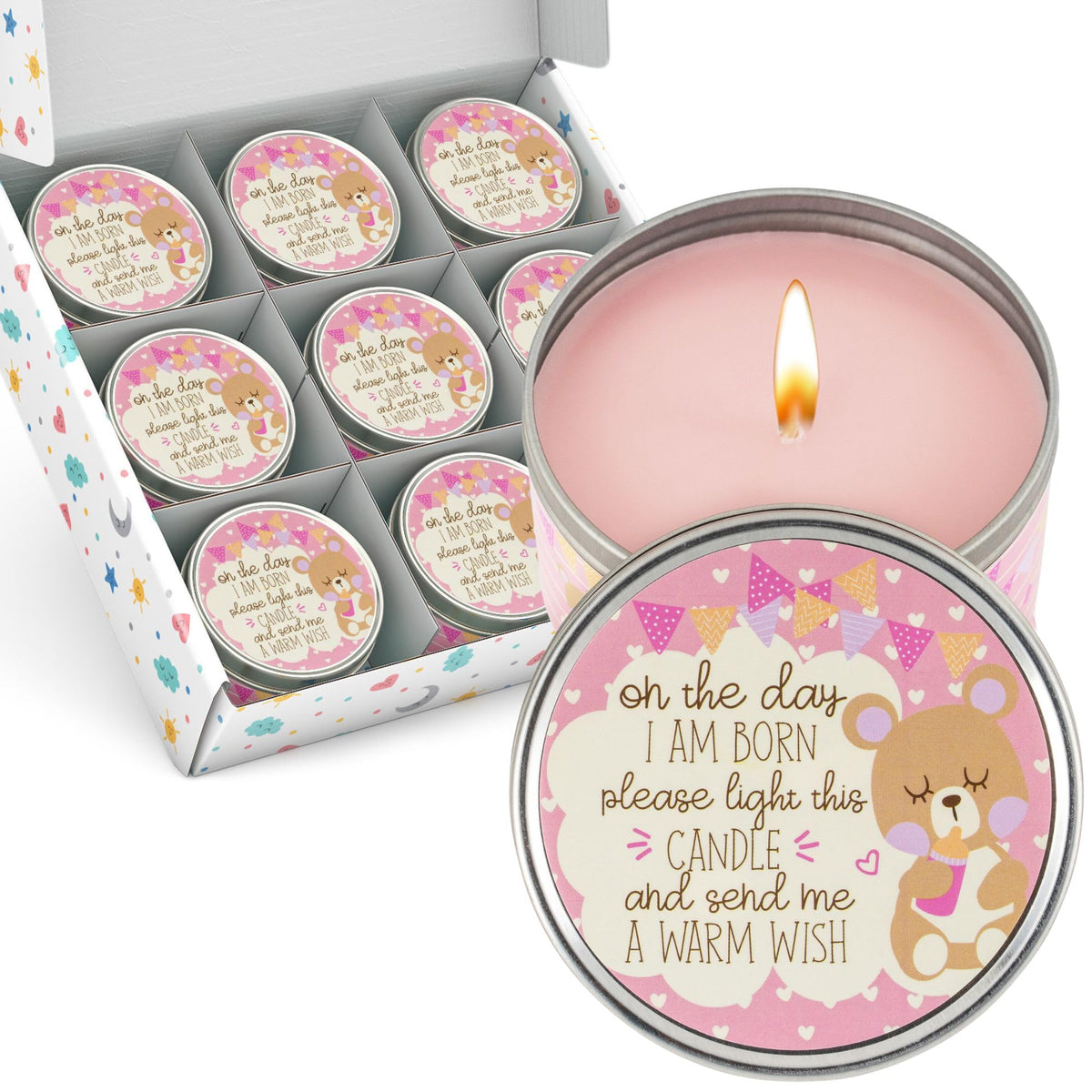 Baby Shower Candle Favors for Girls (Pink-2- One Single 9pk)