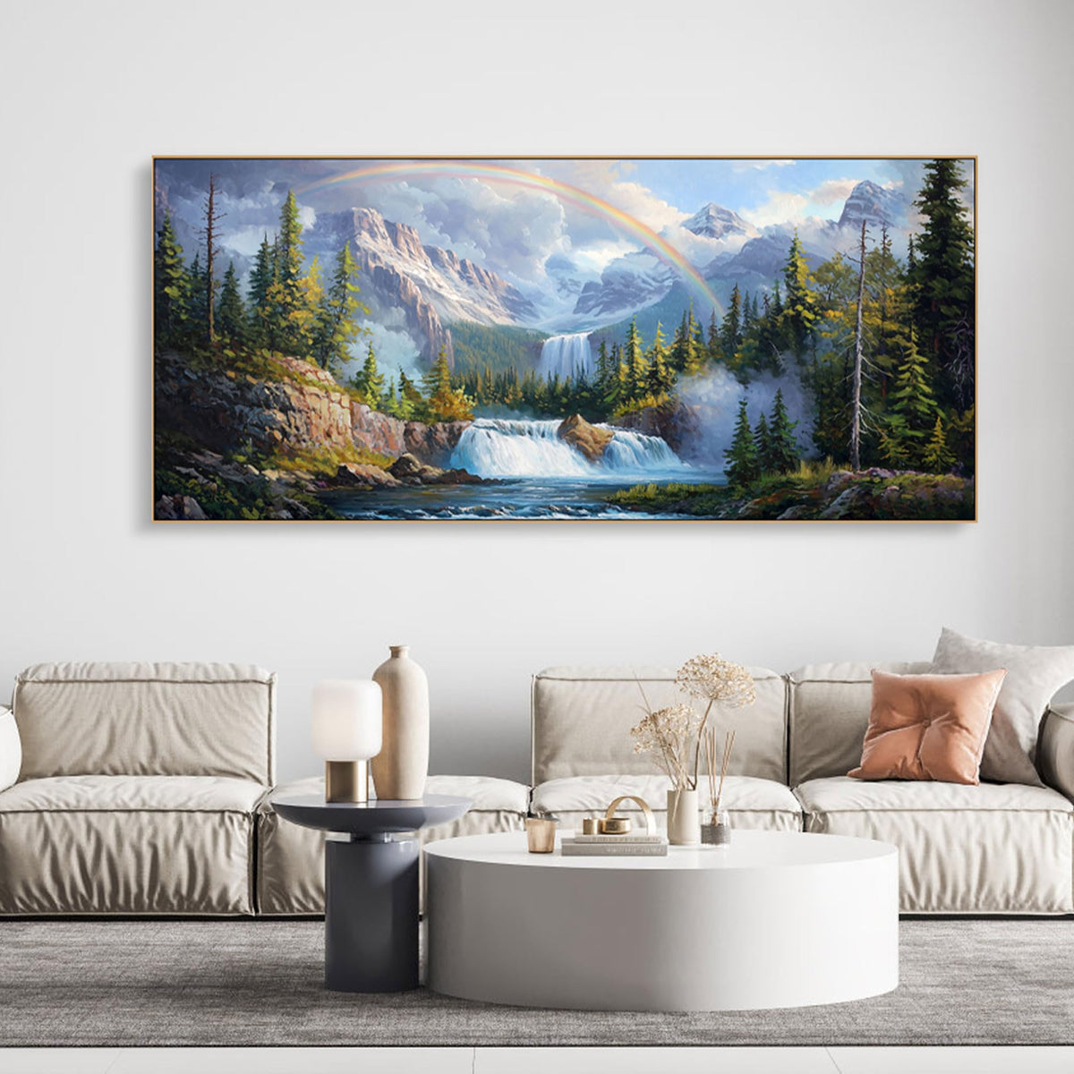 Waterfall Wall Art Canvas (Green / 86x39 Inches)