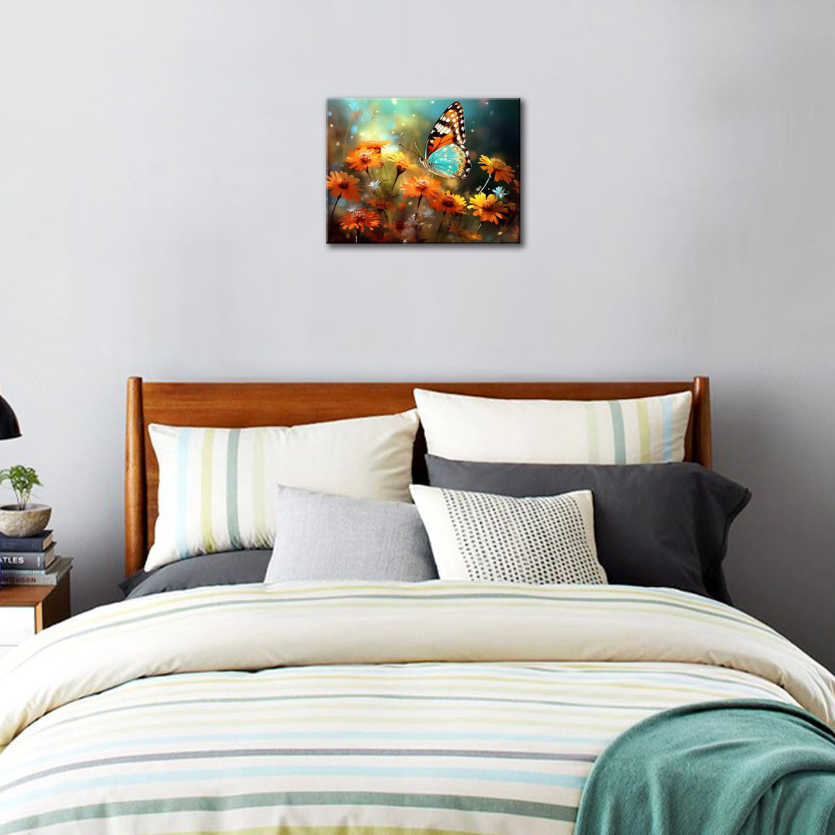 Flower ButterflyWall Art Orange Daisy Wildflowers Butterfly Canvas Wall Art Colorful Scenery for Living Room Baby Room Nursery Bedroom Bathroom Office Decor Framed Ready To Hang (36"L x 24"W / Daisy)