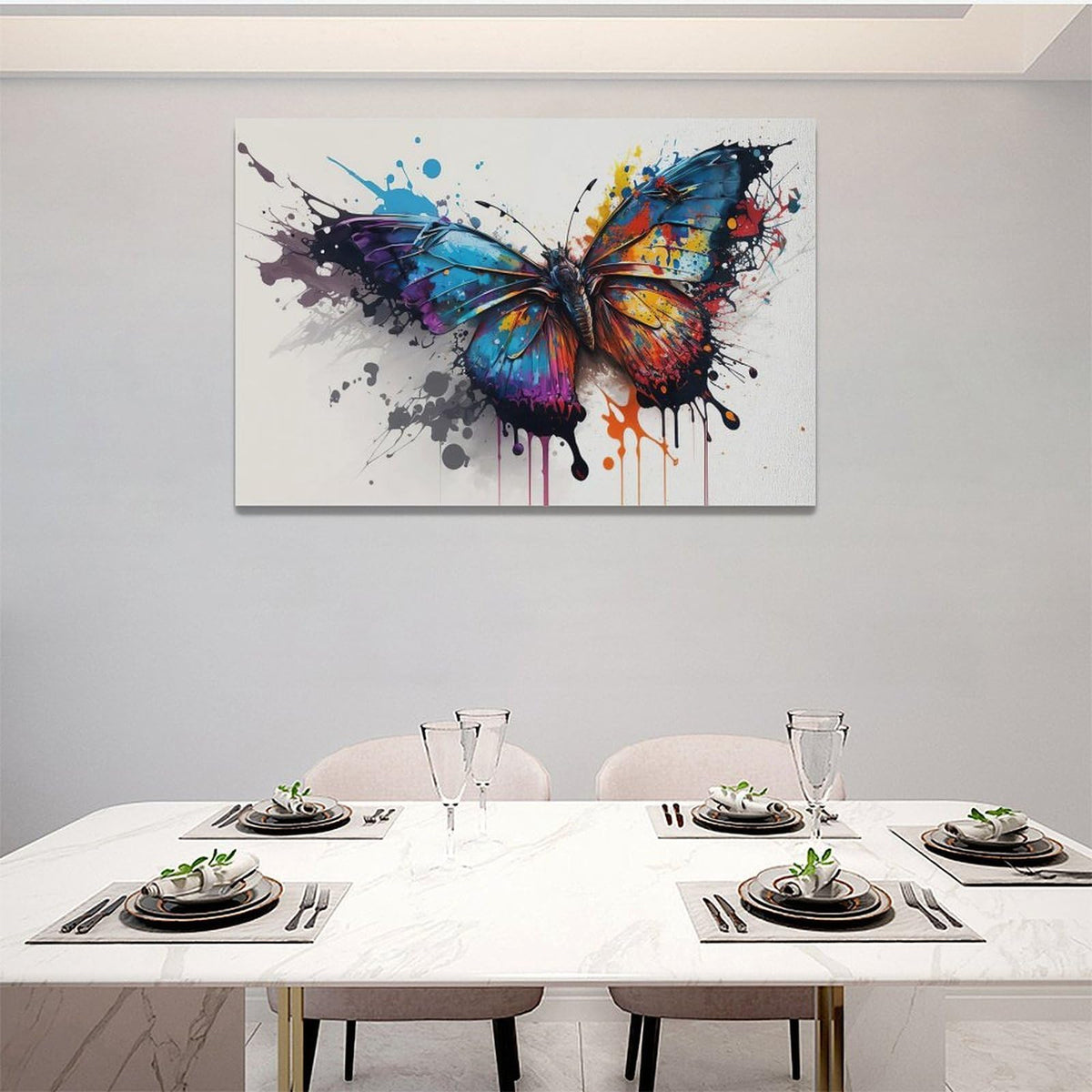 Butterfly Wall Art Colorful Butterfly Pictures Wall Decor Canvas Print Painting Home Decoration Artwork For Living Room Office Bedroom Bathroom Framed 16"X24" (24"L x 16"W / Butterfly)
