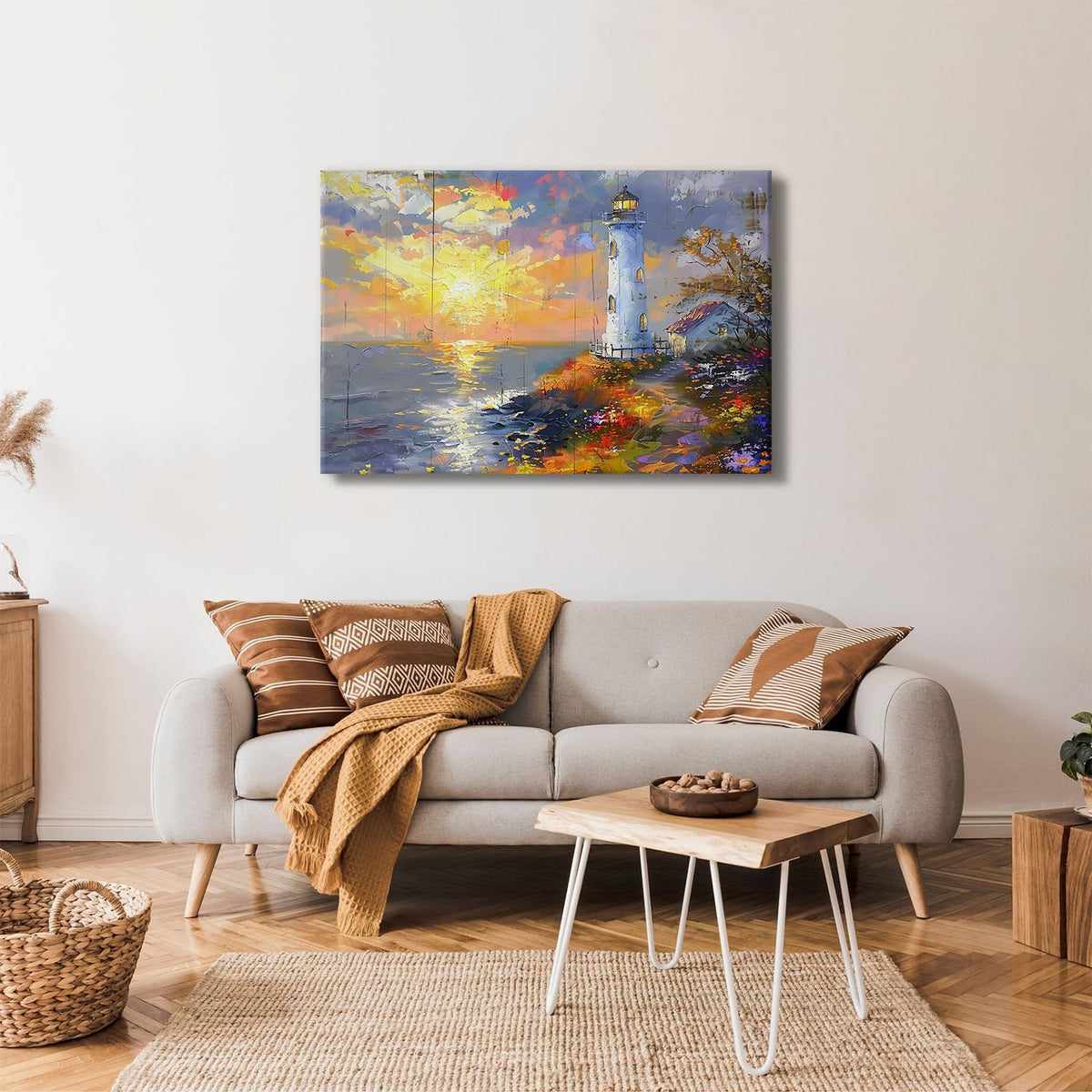 Large Sunset Coastal Wall Art Lighthouse Canvas Prints Picture Ocean Landscape Wall Decor Abstract Beach Painting Seascape Poster Modern Nature Artwork Kitchen Living Room Home Decoration 32x48" (48"L x 32"W / Lighthouse)