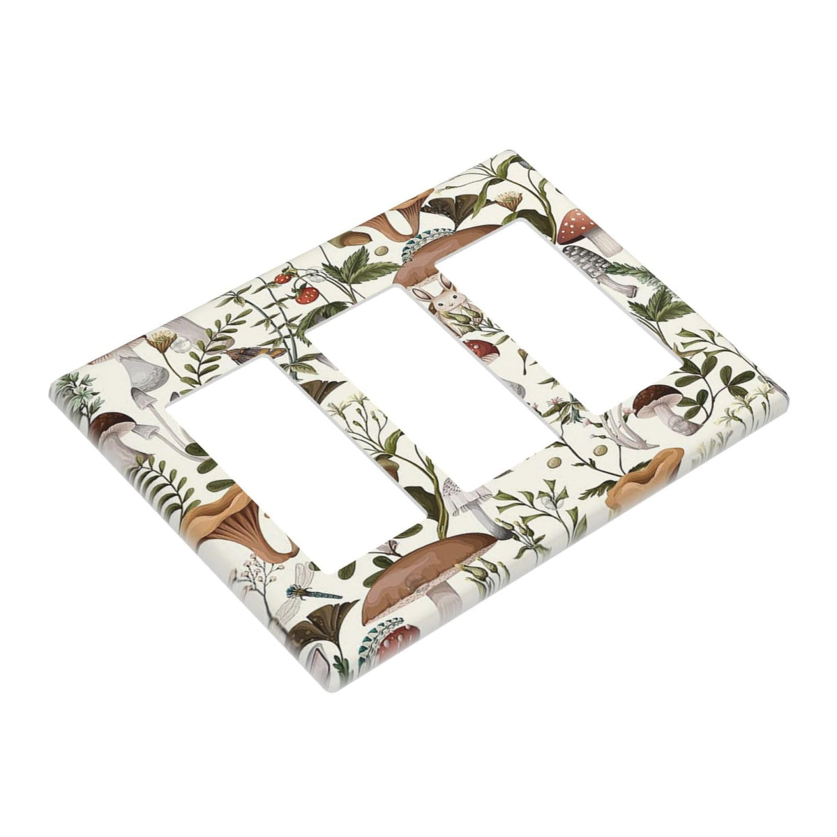 Mushroom Boho Leaf Forest Mushroom 3 Gang Triple Rocker (3 Gang Rocker/GFCI Screwless / Mushroom Boho Leaf Forest Mushroom)