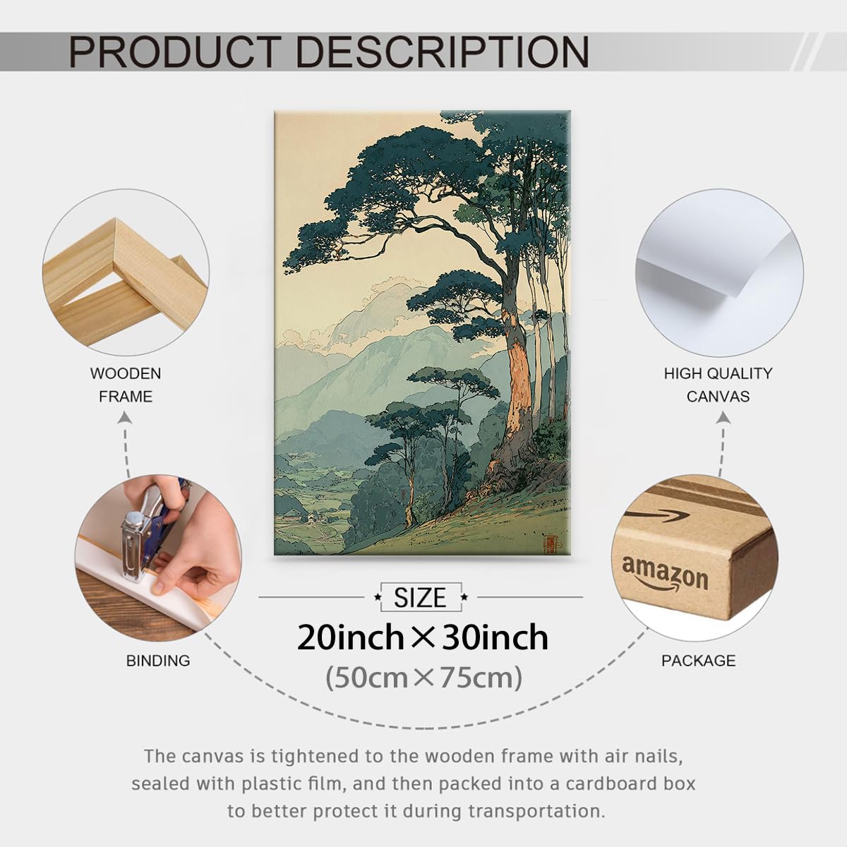 Japanese Forest Framed Wall Art Asian Tranquil Mountain Landscape Posters 20x30 inch Vintage Nature Tree Scene Prints Modern Ukiyo (Wrapped Canvas / Japanese Prints / 30"L x 20"W)
