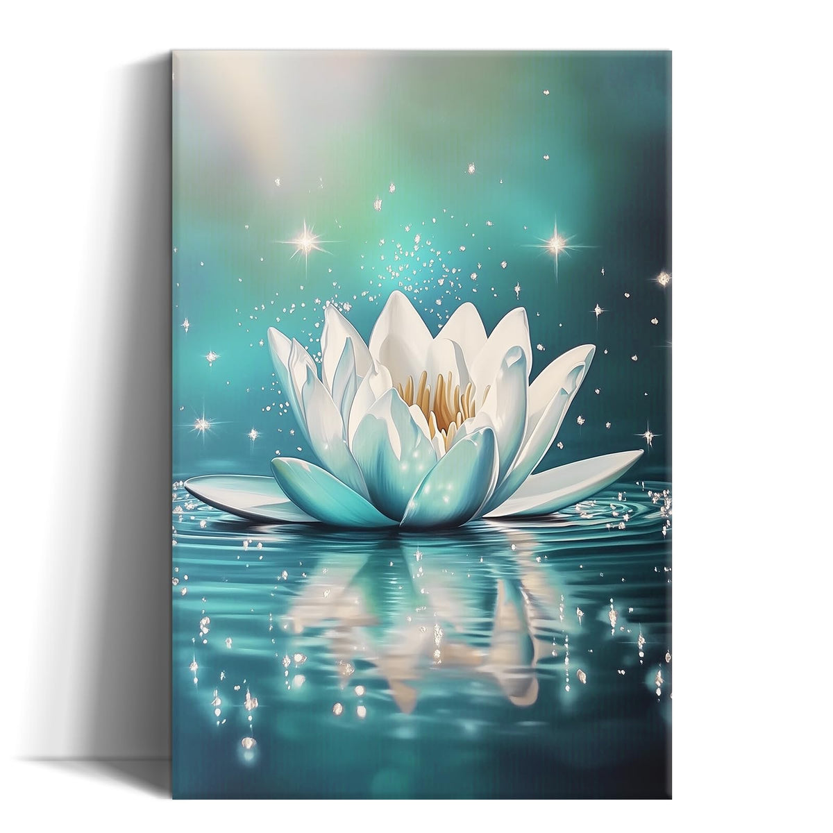 Lotus Flower Wall Art Zen Bathroom Decor Teal Picture Lotus Water Calm Canvas Prints Meditation Painting Modern Spiritual Poster for Yoga Spa Room Office Decor Framed (A-Teal / 24"L x 16"W)