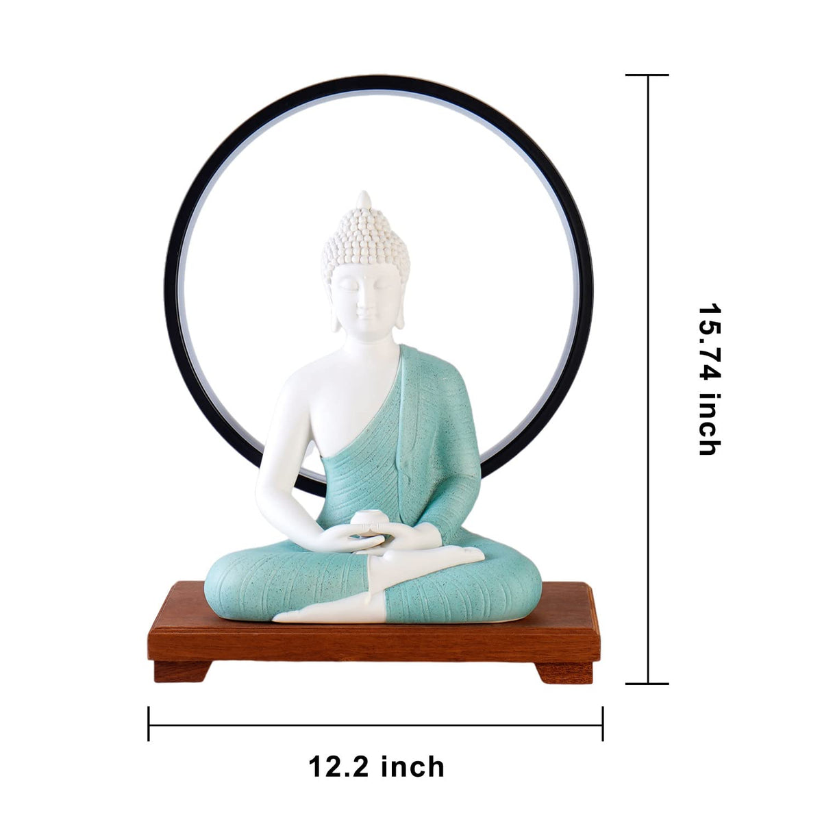 12 in Green Buddha Statue and 15.74 in LED Circle Table Lamp (Green)