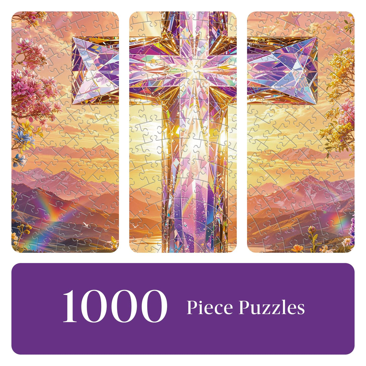 1000 Piece Jigsaw Round Puzzle for Adults (E-golden Twilight Cross)
