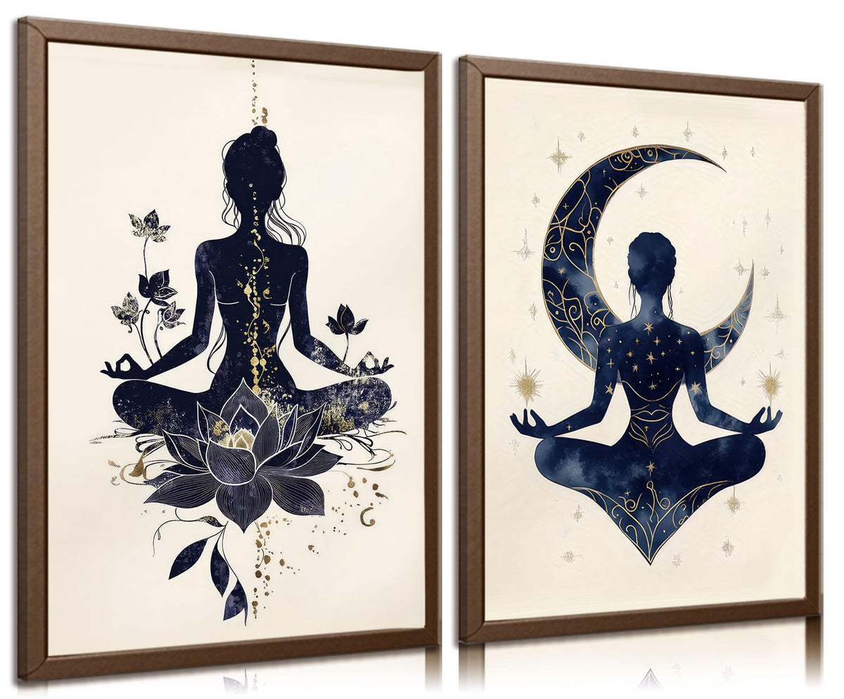 2Pcs Celestial Yoga Lotus Moon Canvas Wall Art (posters / 16"L x 24"W)