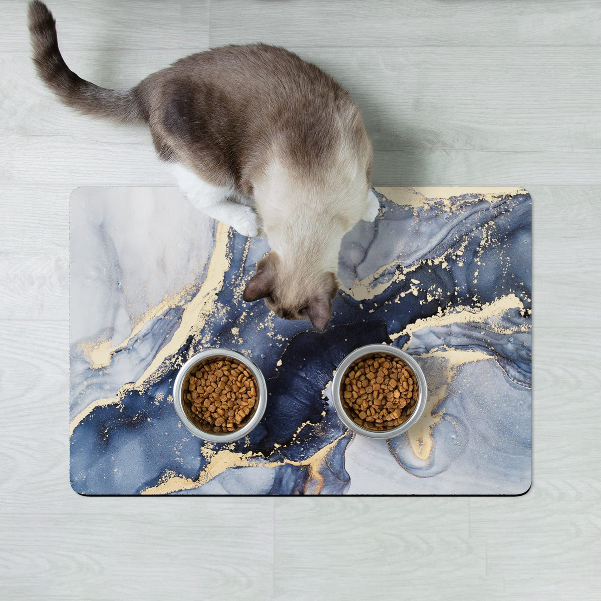 Dog Food Mat 12" x 19" Marble Absorbent Dog Cat Bowl Mat for Food and Water (Grey Gold Mable / 12"L x 19"W)