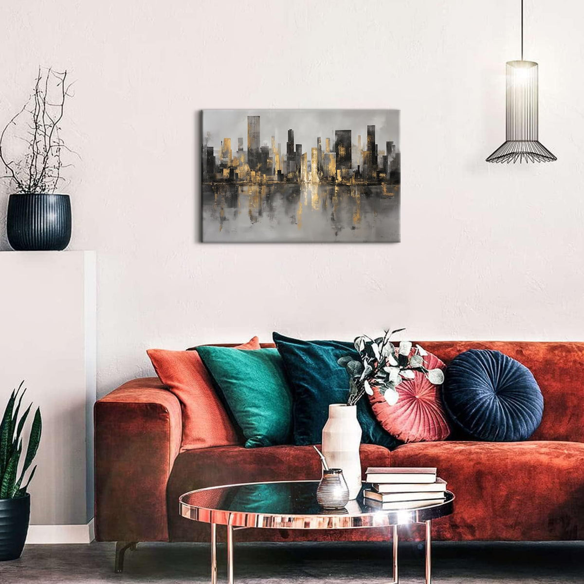 New York City Canvas Wall Art Abstract City Pictures Wall Decor for Living Room Black and Gold NYC Cityscape Prints Paintings Skyline Landscape Artwork for Bedroom Office Home Decorations 16x24" (24"L x 16"W / New York)