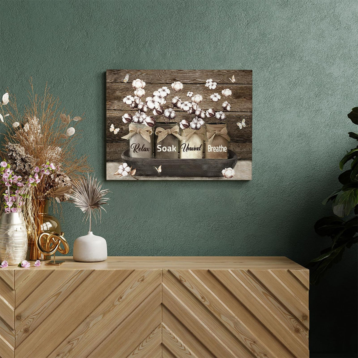 Farmhouse Bathroom Decor Wall Art (white, brown / 24"L x 16"W)