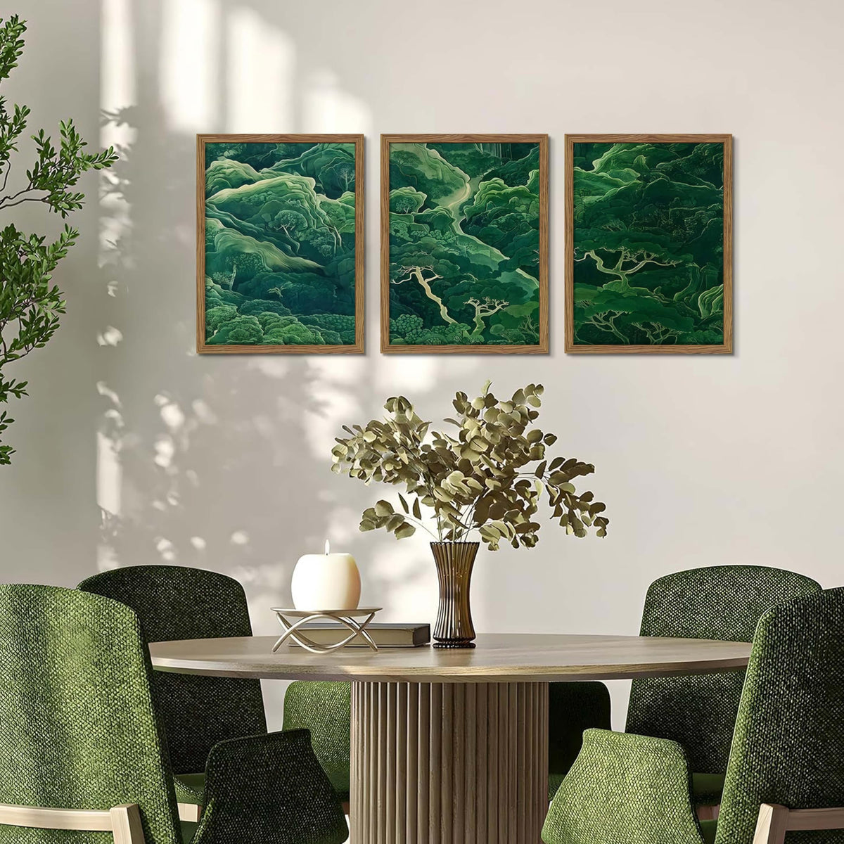 Japanese Nature Forest Wall Art Set of 3 (Green Book Mountain / 24"L x 16"W)