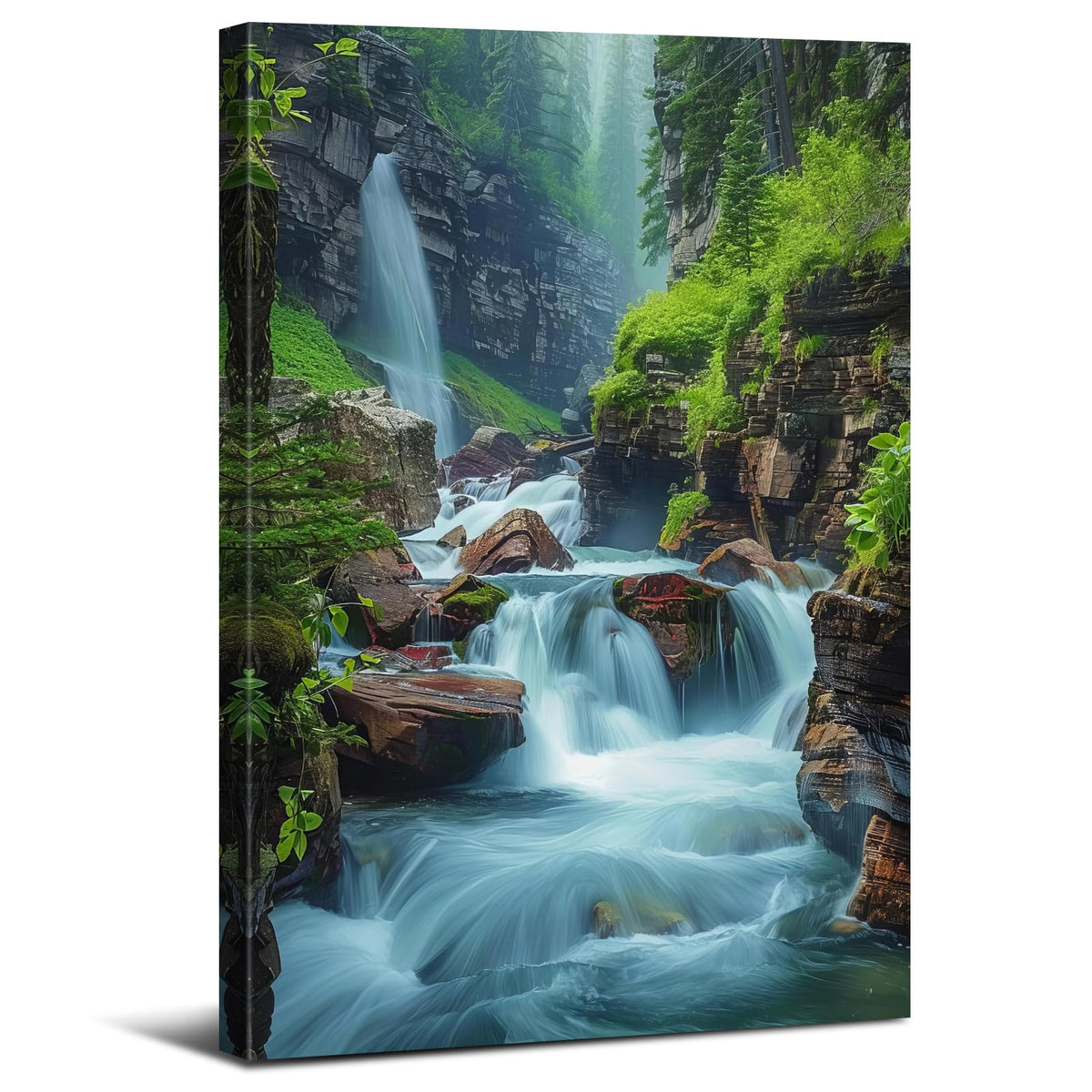Nature Waterfall Landscape Wall Art Zen Wall Decor for Living Room Mountain Forest Pictures Glacier Virginia Falls Canvas Paintings Modern Scenic Poster Prints Artwork Home Bathroom Decorations 16x24” (16"L x 24"W / ZRPB06)