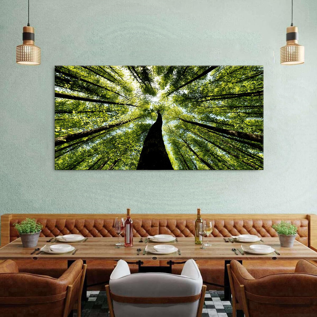 Large Morning Sunlight Forest Canvas Wall Art for Bedroom Living Room Modern Filtering Through Lush Bamboo Trees Picture Prints Green Light Landscape Painting Natural Artwork Home Decoration 30x60" (57.8"L x 30"W / Forest)
