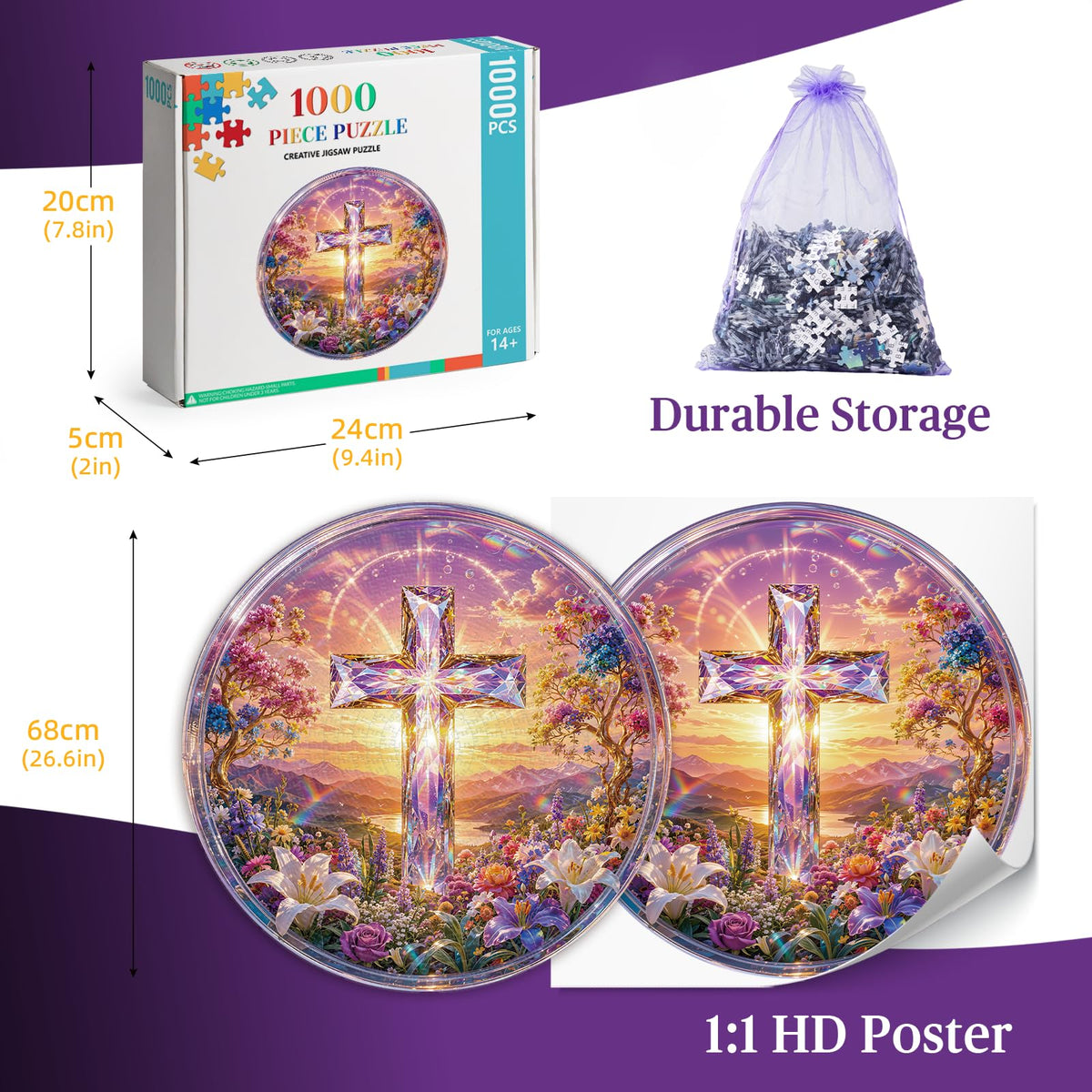 1000 Piece Jigsaw Round Puzzle for Adults (E-golden Twilight Cross)