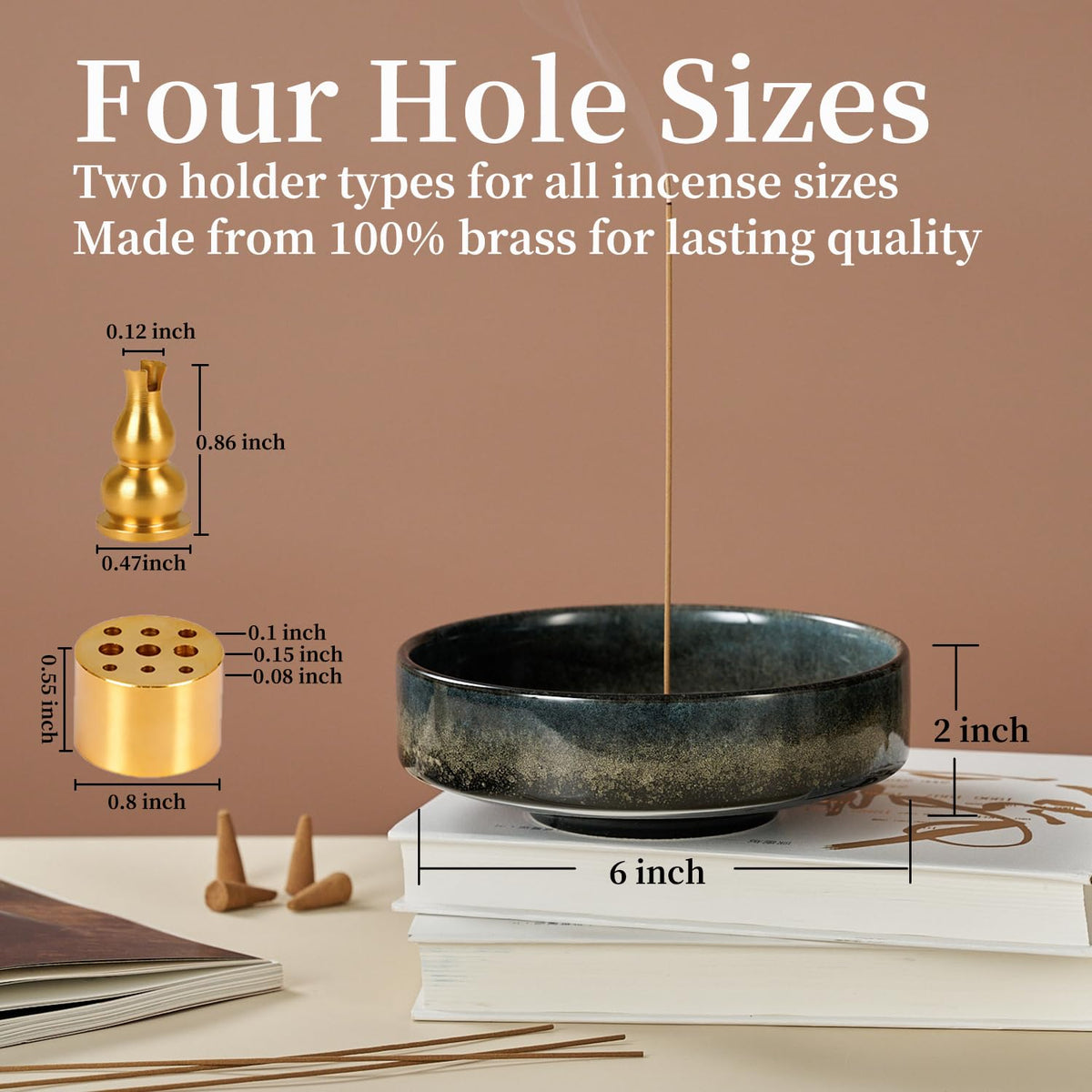 6" Thickened Ceramic Incense Holder Burner Bowl for Sticks with 10 Holes (Black)