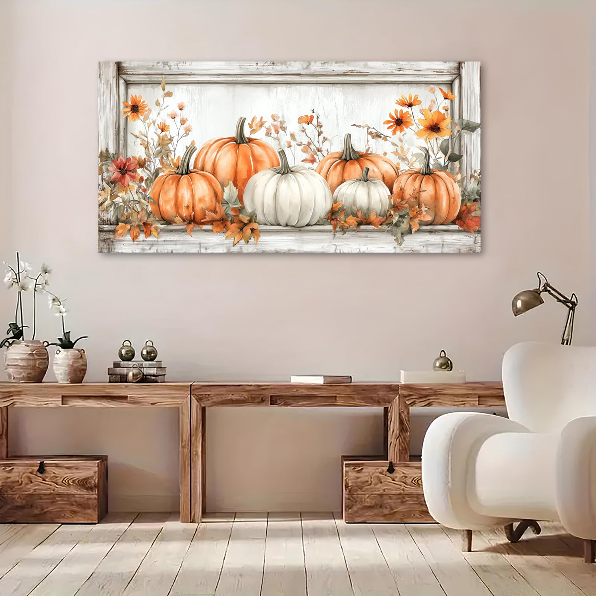 Farmhouse Pumpkin Canvas Wall Art Fall Pumpkins Pictures Wall Decor for Living Room Kitchen Dinner Room Decorations (60"x30"x1 / Pumpkin7)