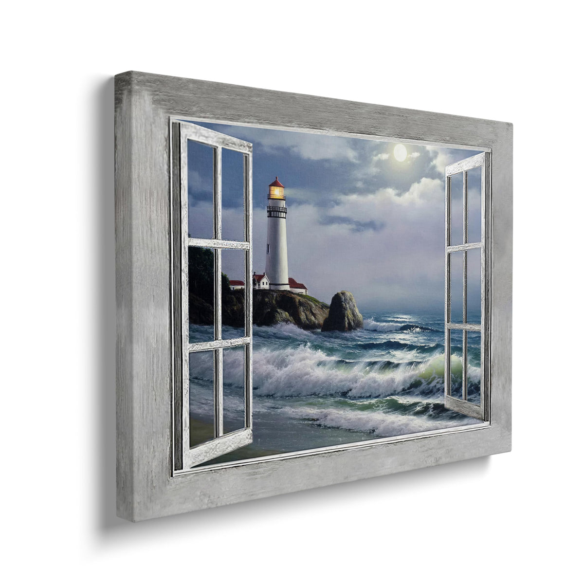 Lighthouse Coastal Canvas Wall Art Print Painting Framed ArtWork 20"x24" (Vintage Lighthouse / 24"L x 20"W)