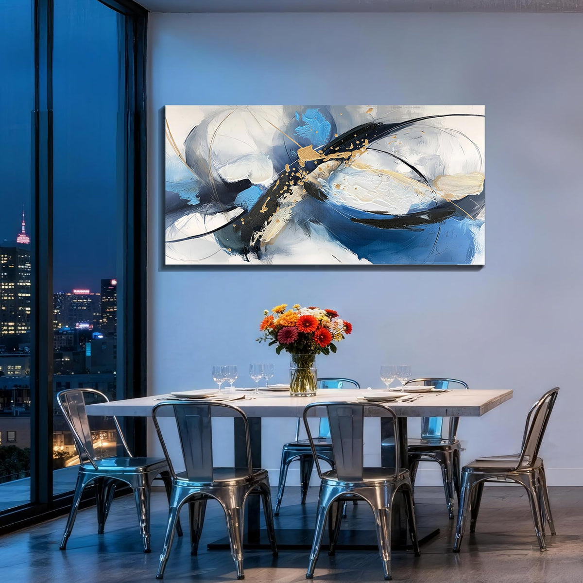 Modern Abstract Textured Canvas Wall Art for Living Room 48"x24" (blue abstract / 48"L x 24"W)