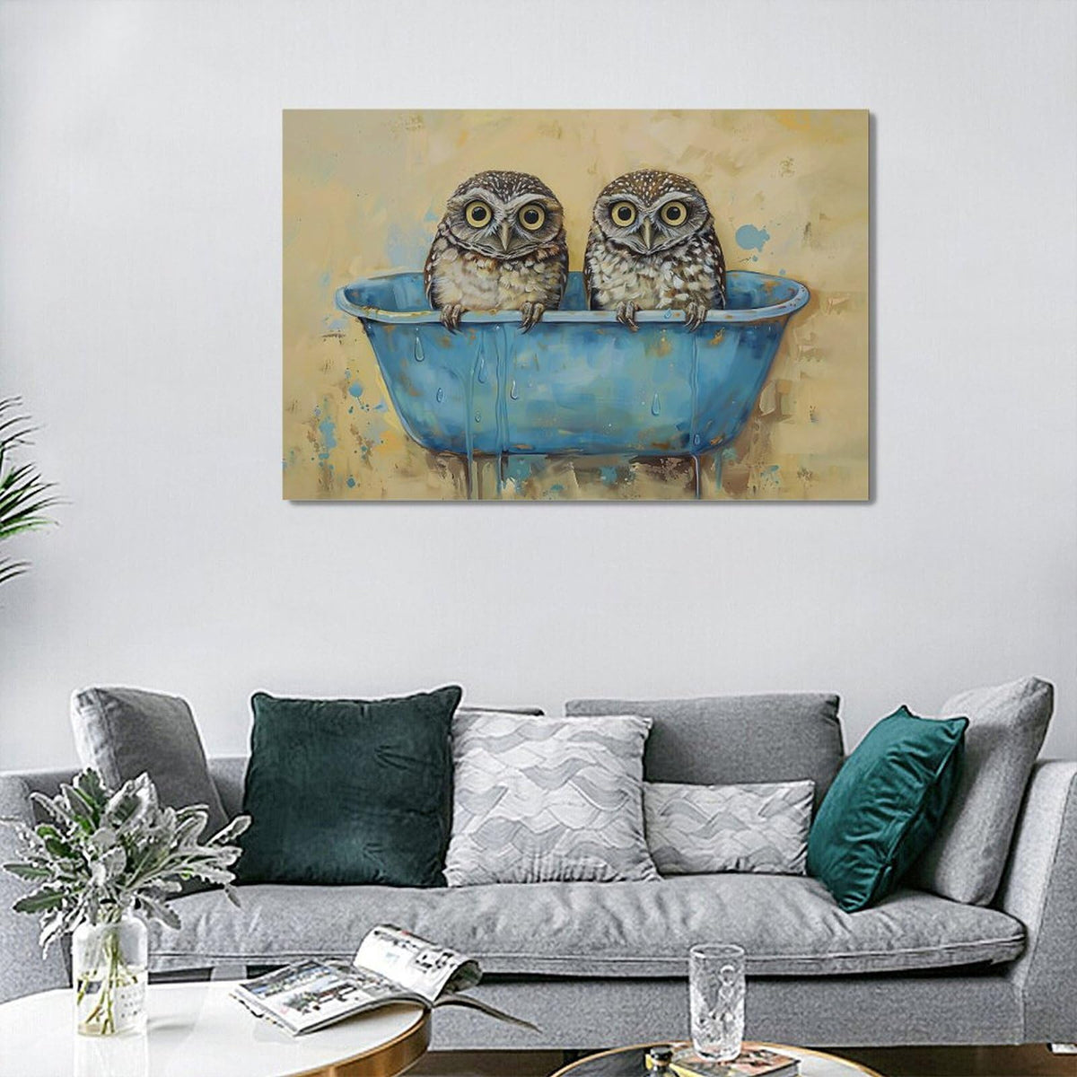Owl Wall Art Owl Bathroom Pictures Wall Decor Toilet Bathroom Canvas Painting Home Modern Artwork Decorations Framed for Restroom 24 x 16 inch (16" x 24" / Owl)