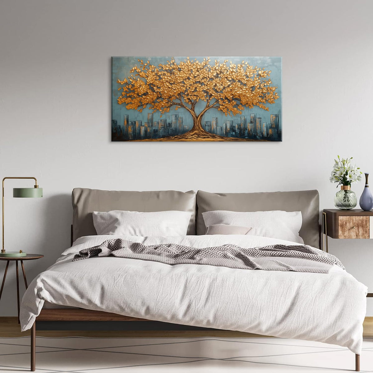 Gold Tree Wall Art for Living Room Office Modern Abstract Golden Urban Nature Minimalist Tree of Life Painting Prints Contemporary Canvas Artwork Dining Bedroom Decor (Modern / Modern Golden Tree of Life Wall Art / 40L" x 20W")