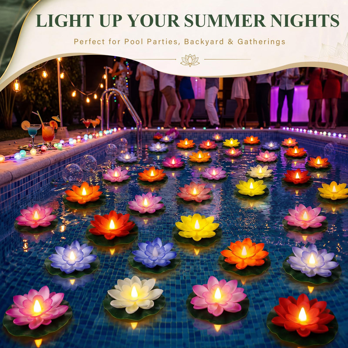 8 Pcs Diwali Floating Lotus Lights (8 Colors / 3.94 Inch)