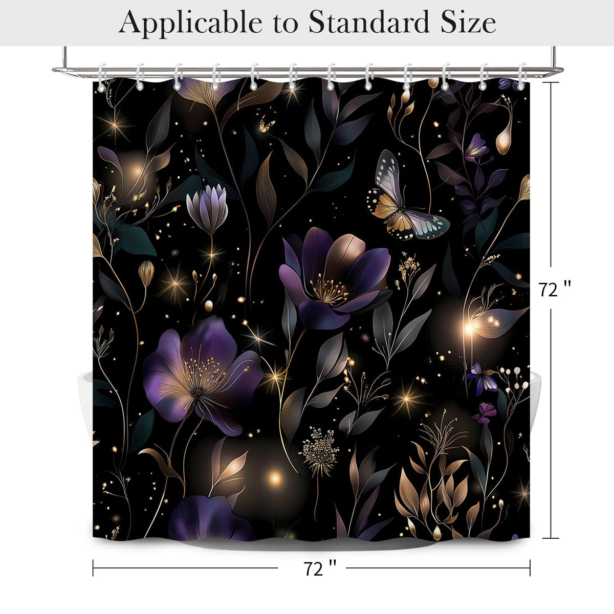Dark Floral Shower Curtain with Hooks (Dark Floral / 72"W x 72"L (Pack of 1))