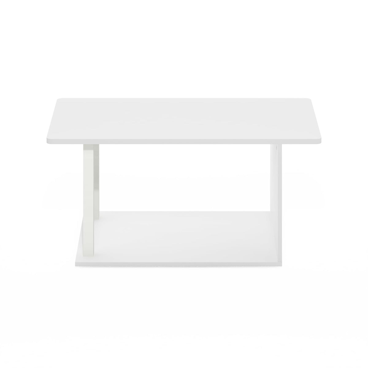 Basic 2 Tier Modern Coffee Table with Open Shelf (White/White / Modern Coffee Table)