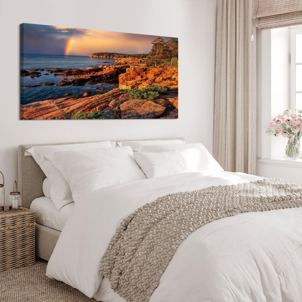 Ocean Beach Wall Art Coastline Picture Living Room Wall Decor Nature Sunset Seascape Canvas Prints Poster Large Acadia National Park Coastline Painting Artwork for Bedroom Home Decoration 30x60” (60"L x 30"W / Field03)