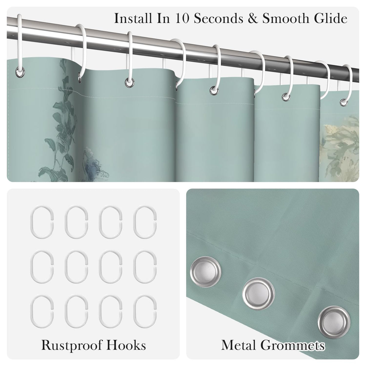 Heron Bird I Wisteria and Lotus Floral Shower Curtain with Hooks (Crane and Lotus / 72"W x 78"L (Pack of 1))
