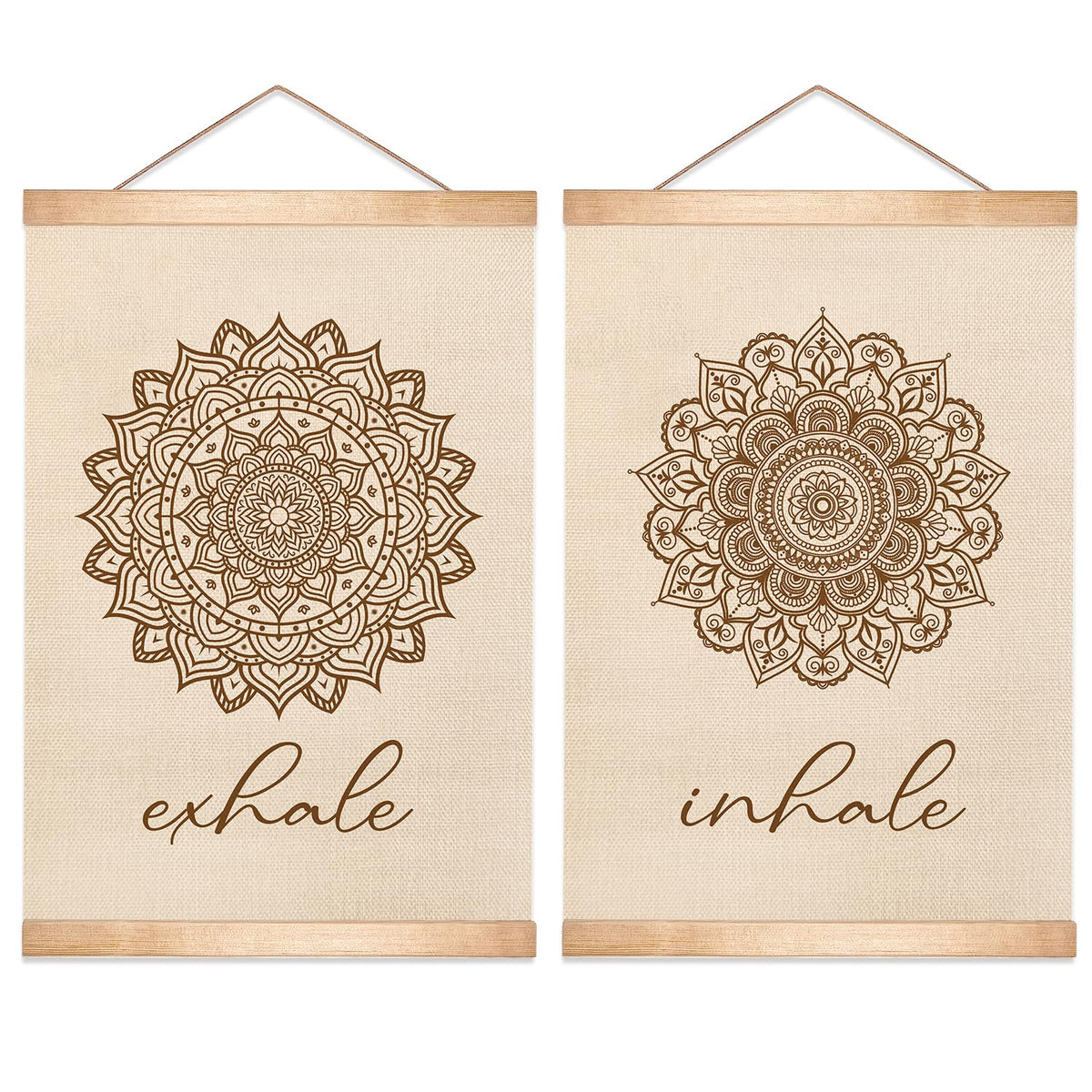 Boho Zen Wall Art Exhale&Inhale Inspirational Poster for Yoga Room Decor (Beige-2)