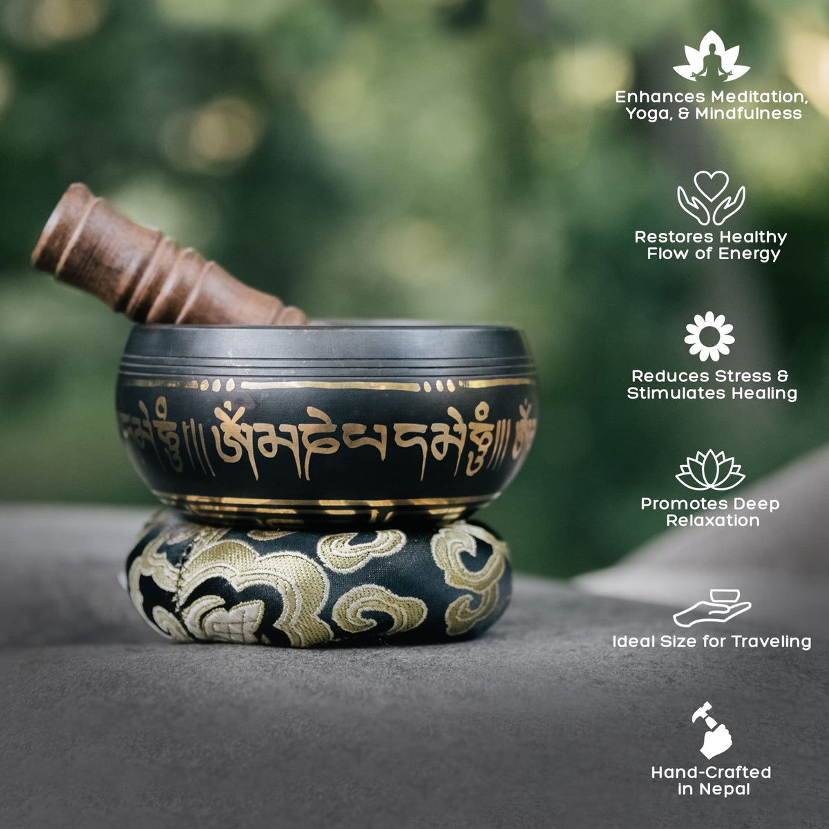 4" Tibetan Singing Bowl Set with Case (Black Set with Travel Case)
