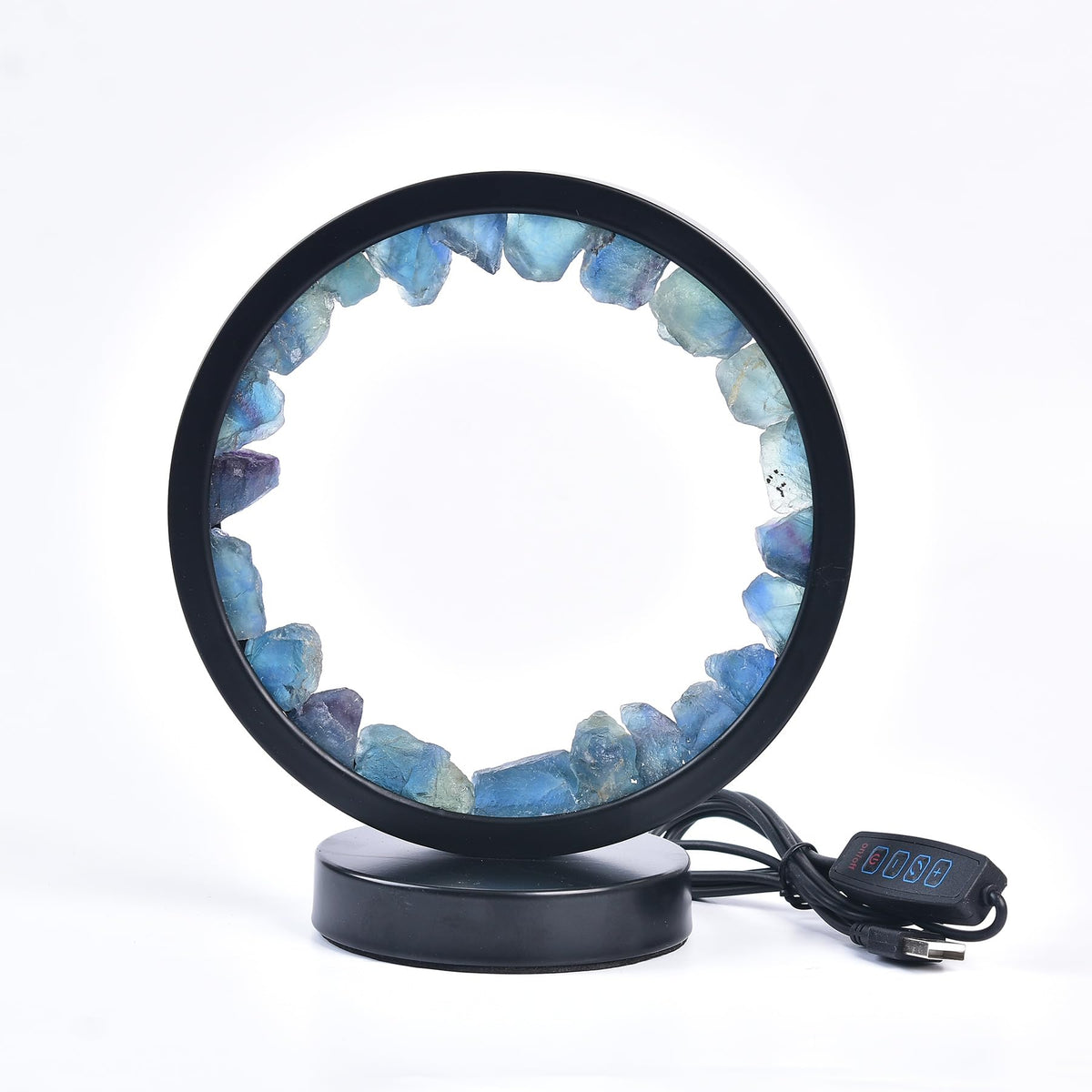 Natural Blue Fluorite Crystal Night Light Round Lamp Decor (Blue Fuorite Round)