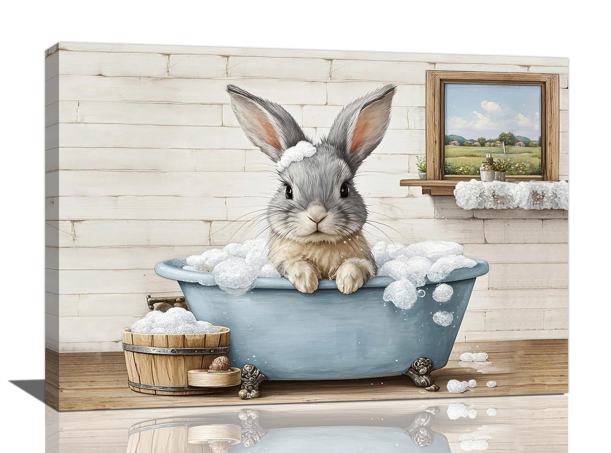 Farmhouse Bunny Bathroom Decor Wall Art Rabbit Pictures Canvas Prints Rustic Country Bathroom Painting Artwork Easter Decoration Framed Gifts for Women Girl Restroom Toilet 16"x24" (bunny / 24L"×16W")