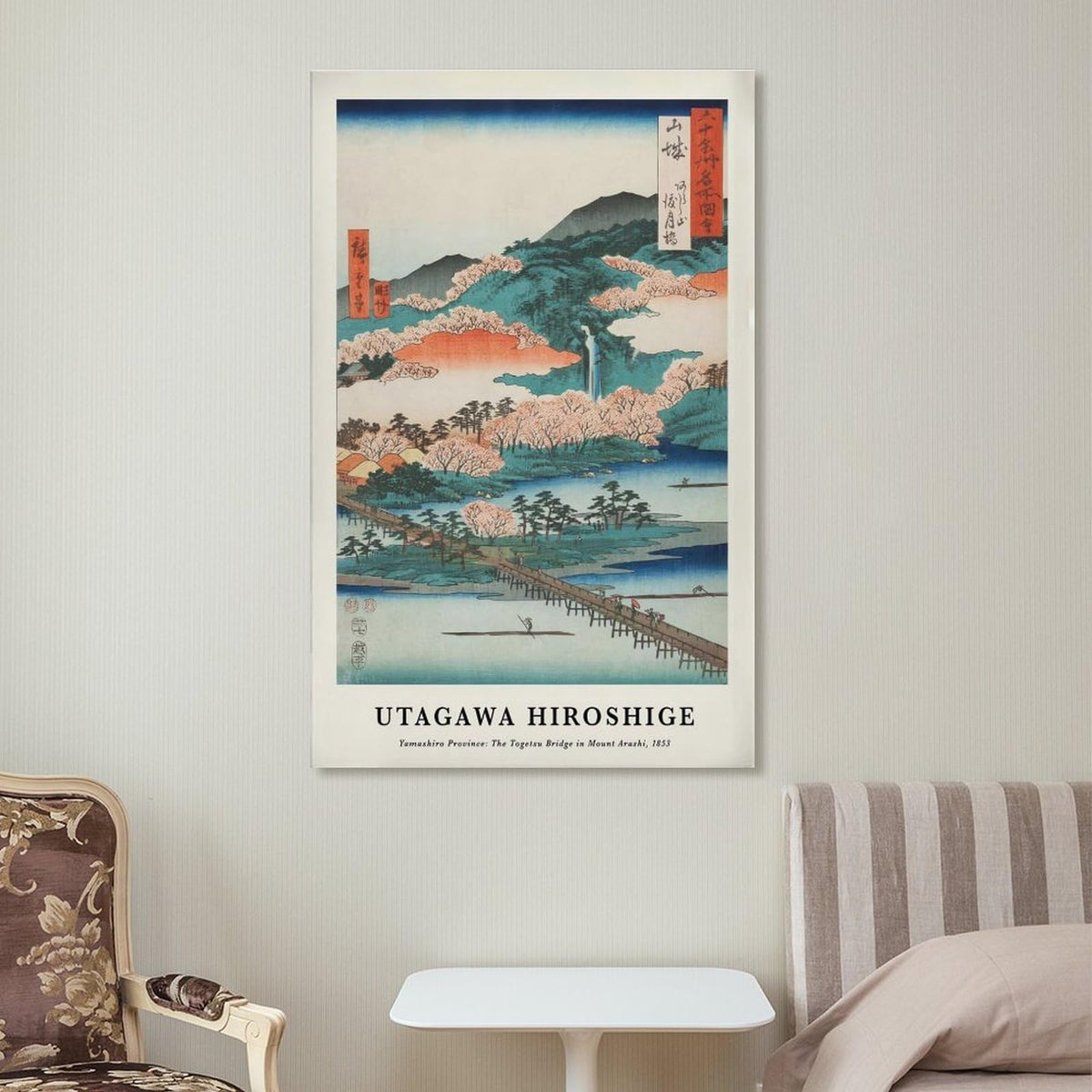 Utagawa Hiroshige Canvas Printing Wall Art Prints Posters Vintage Japanese Woodblock Landscape Togetsu Bridge Arashiyama Scenery Japandi Decor for Living Room Bedroom Office 24x36inch (style-6 / 24x36inch(60x90cm) Frame)