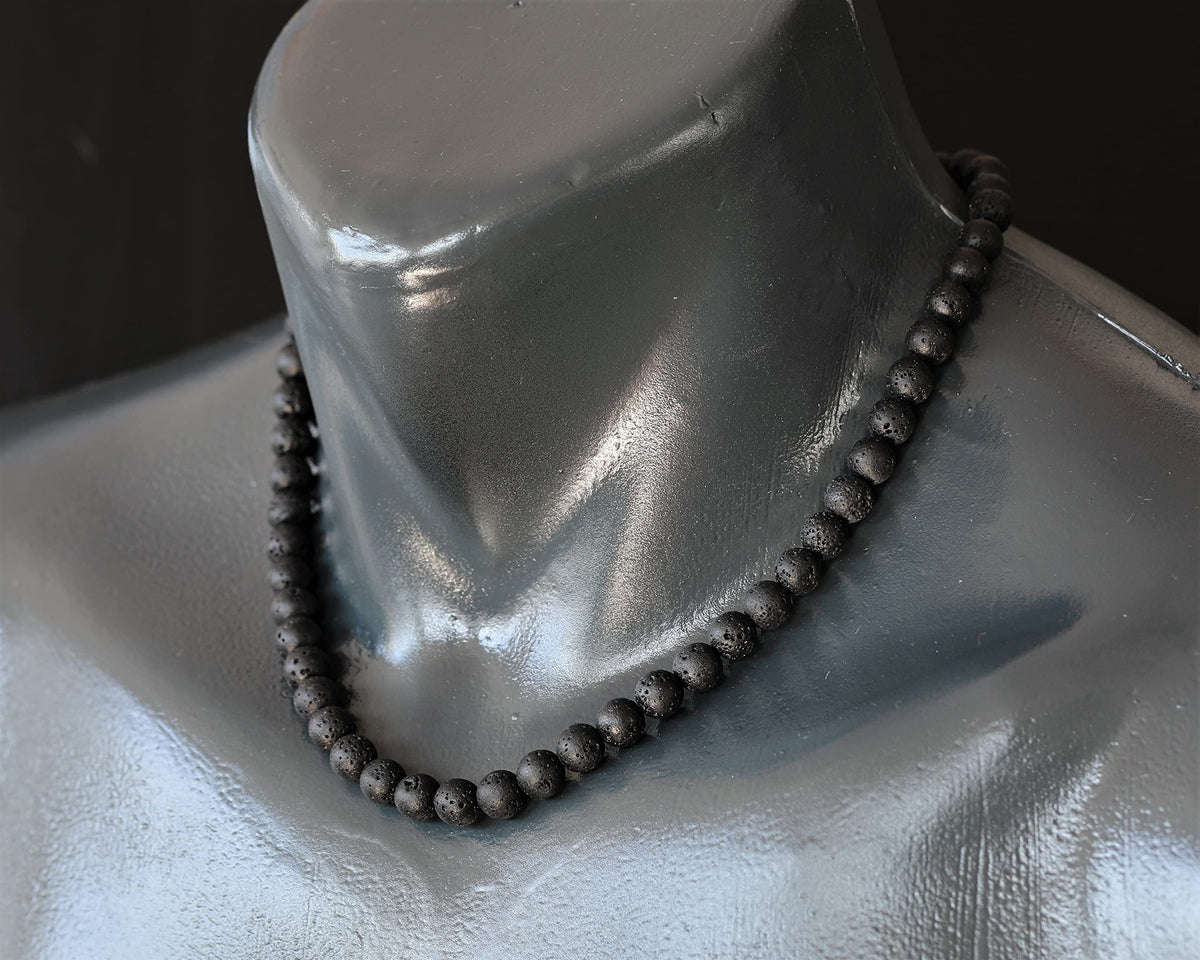 Natural Lava Stone Beaded Choker Necklace (Lava Stone / 28 Inches)
