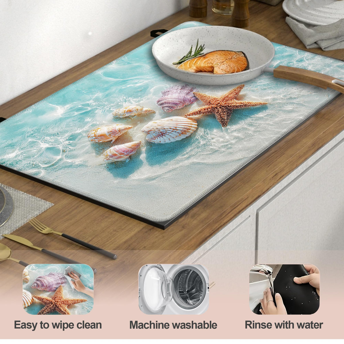 Multi Design Silicone Stove Cover for Glass (Beach Sand Seashells)
