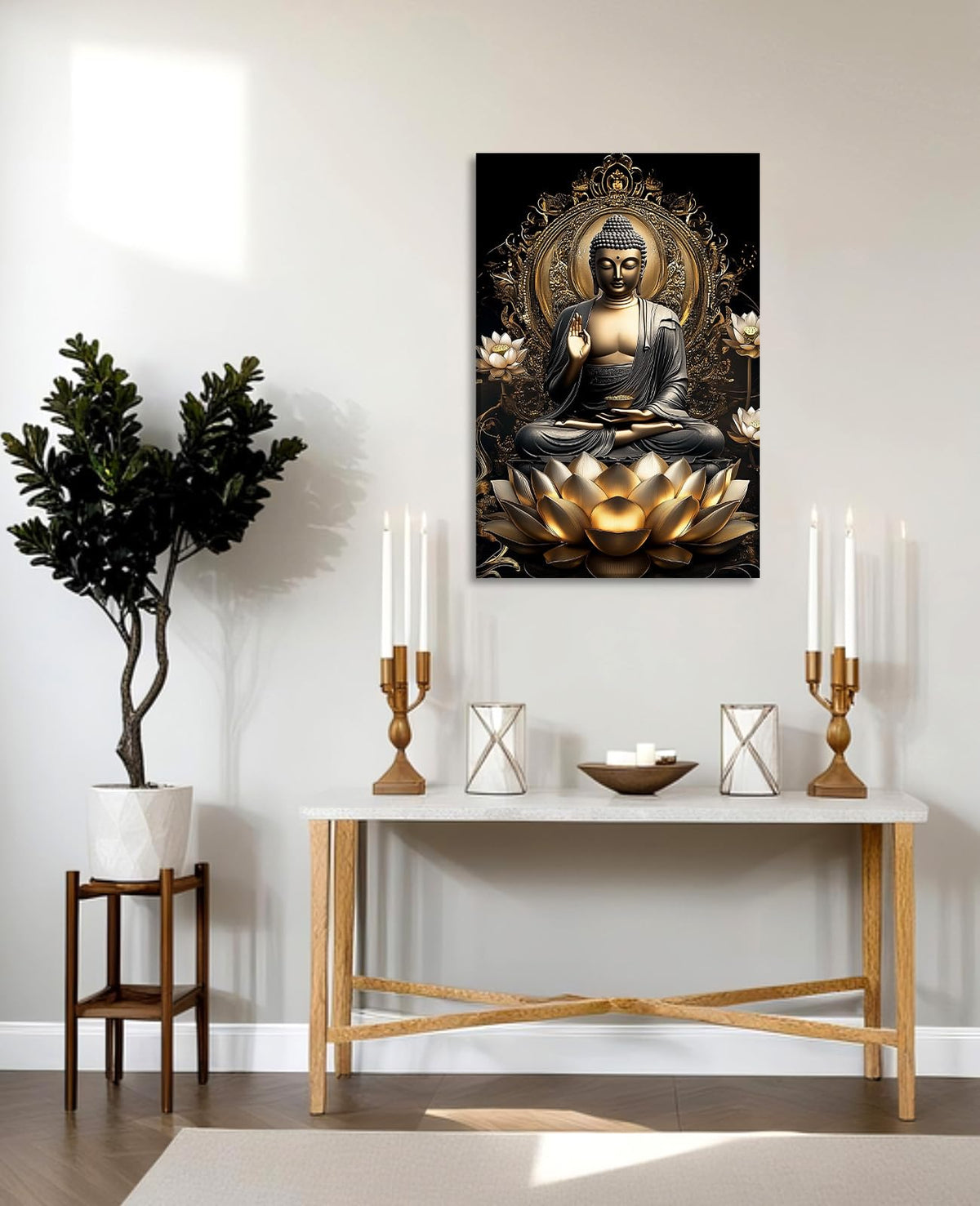 Black and Gold Buddha Wall Art Zen Lotus Spiritual Relax Canvas Prints Buddhist Meditation Pictures for Bathroom Living Room Bedroom Wall Decor Artwork (24"L x 16"W / Black & Gold)