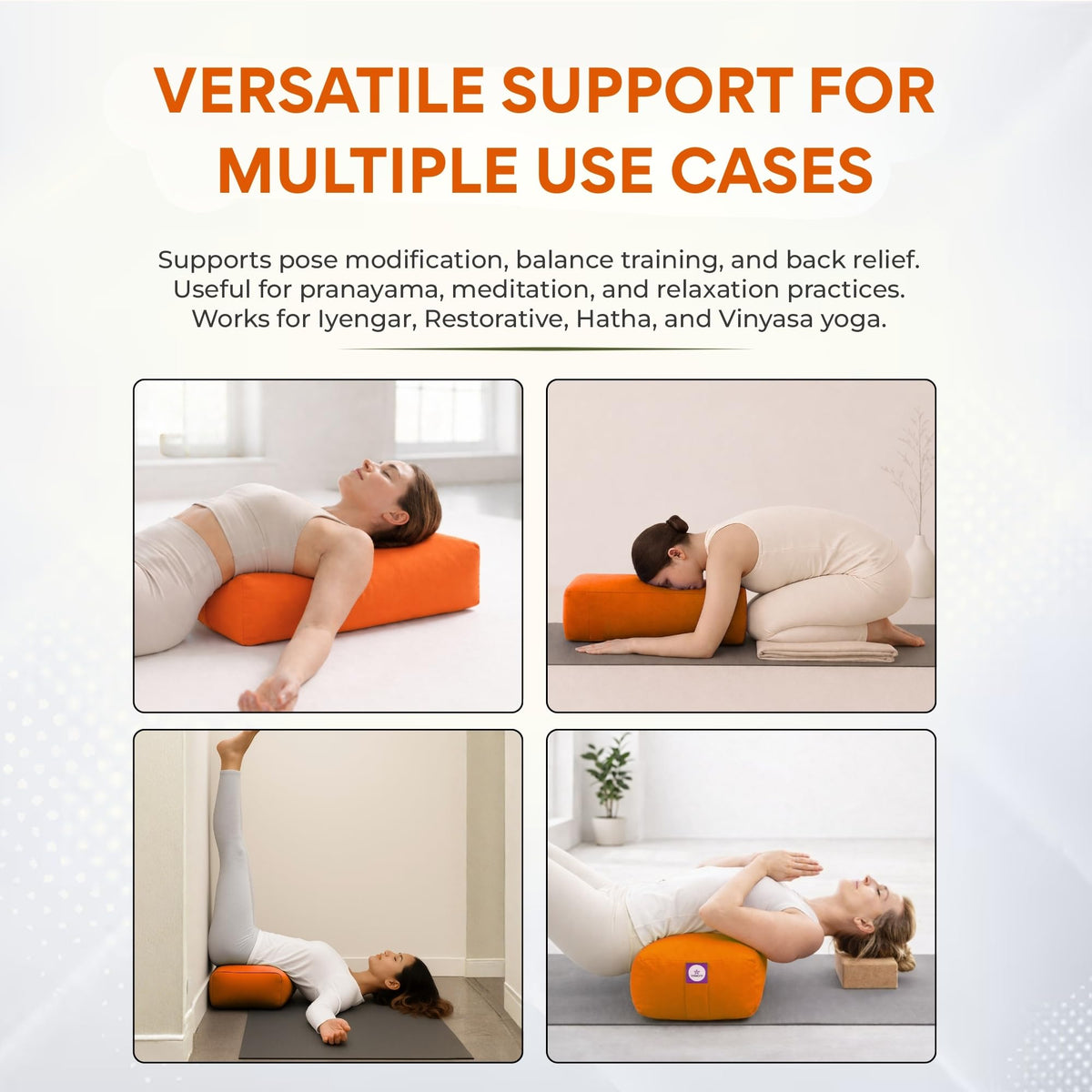Cotton Filled Rectangular Bolster for Iyengar Yoga (Orange)