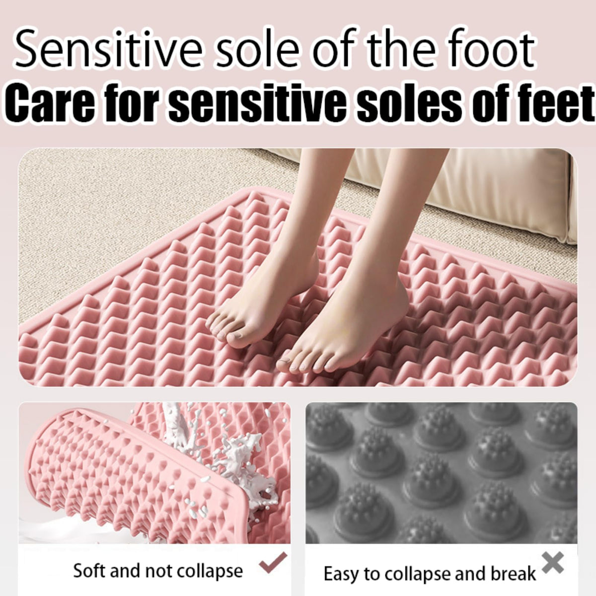 Silicone Cushion Portable Foot Reflexology Pad Foldable Foot Massage Mat Pressure Point Massage Mat Anti (Pink)