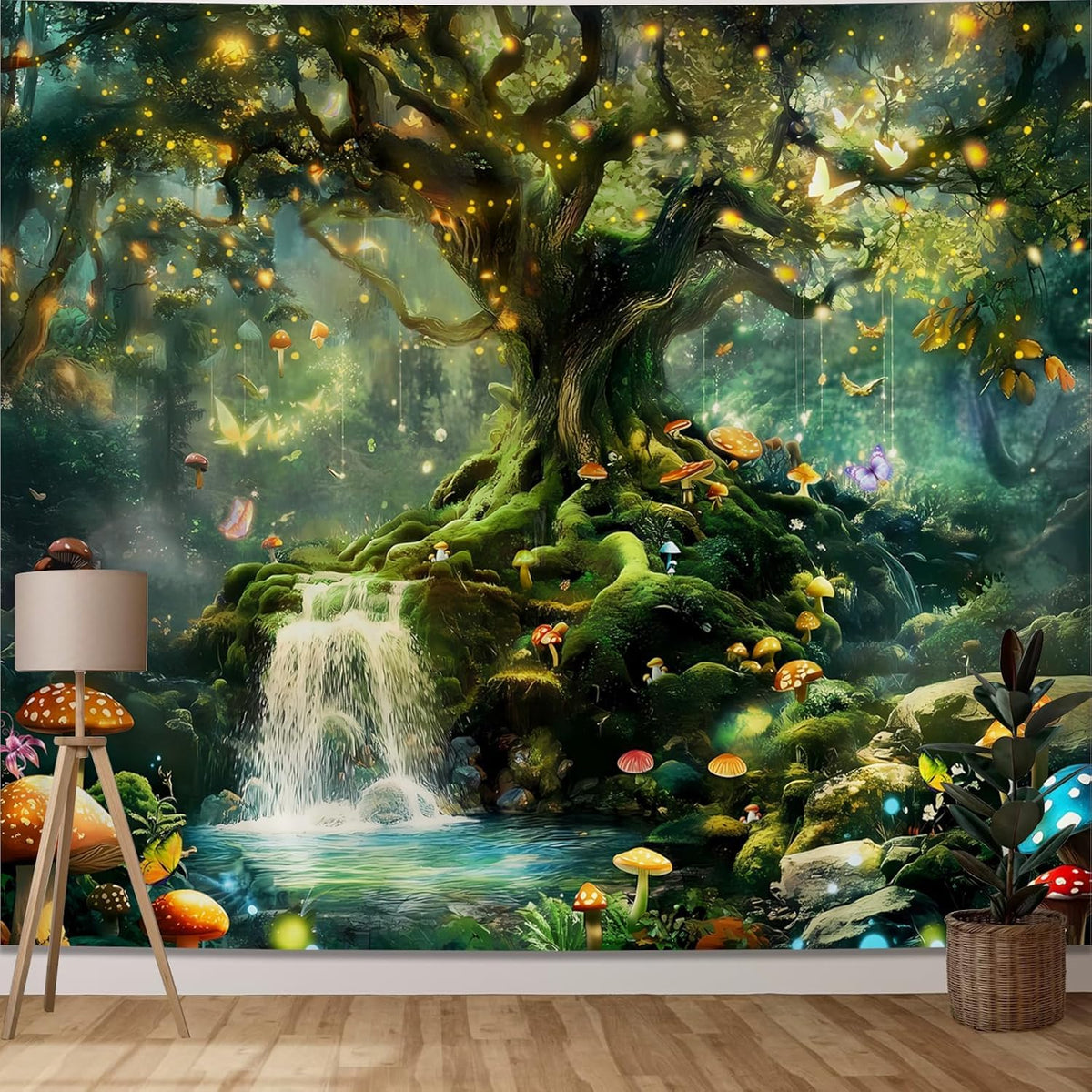 Forest Nature Tapestry Wall Hanging for Bedroom (Green Forest Tapestry / 79"L x 60"W)