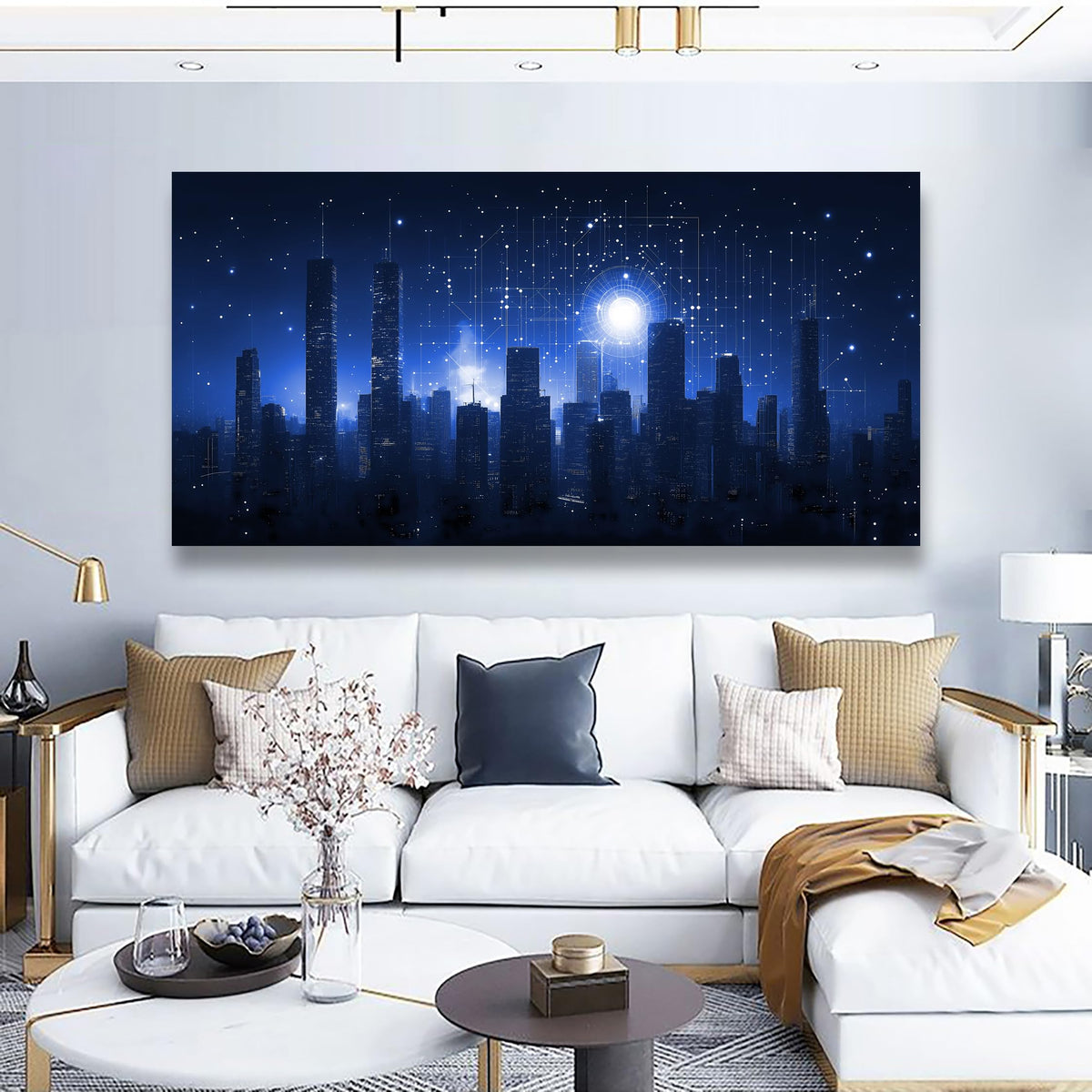 Night Stars City Wall Art Bedroom Wall Decor Living Room (40"L x 20"W / Night Stars City)