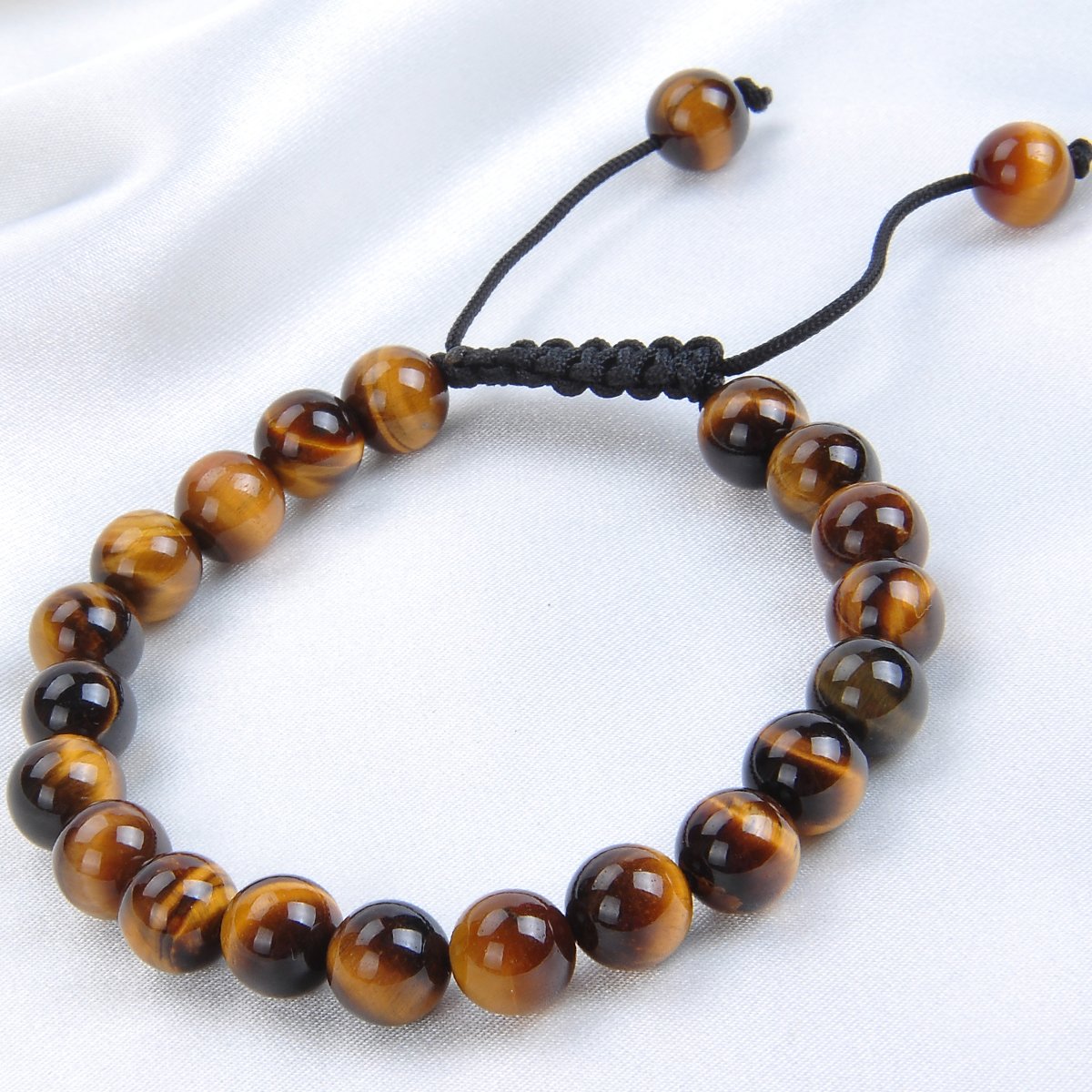 Natural Healing Power Gemstone Crystal Beads Unisex Adjustable Macrame Bracelets 6mm (Yellow Tiger Eye / 6mm)